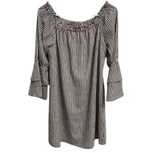 Bobeau Striped Off Shoulder Dress‎ Ruffle Bell Sleeve Casual Everyday Dress Sz S